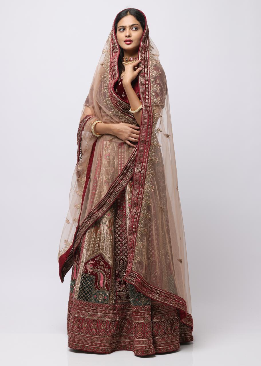 Bridal Wedding Lehenga Wine And Malty Collors