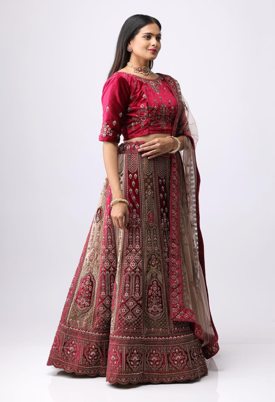 Bridal Prrmiam Wedding Lehegga Maroon Colour