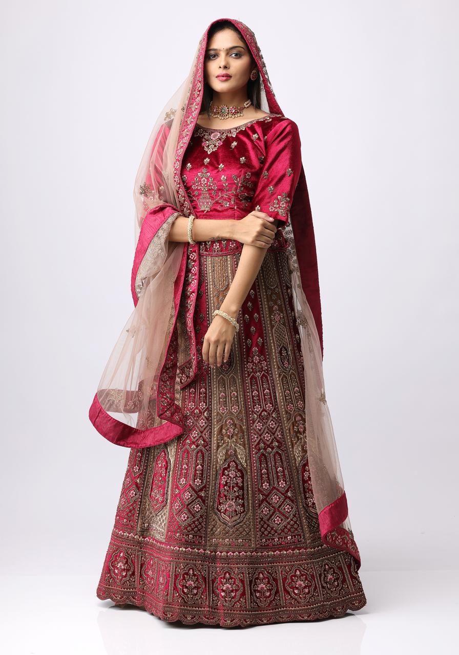 Bridal Prrmiam Wedding Lehegga Maroon Colour