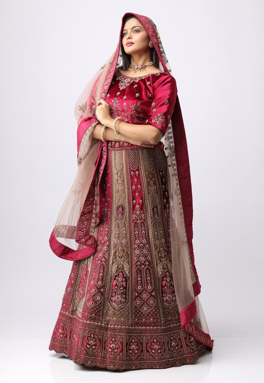 Bridal Prrmiam Wedding Lehegga Maroon Colour