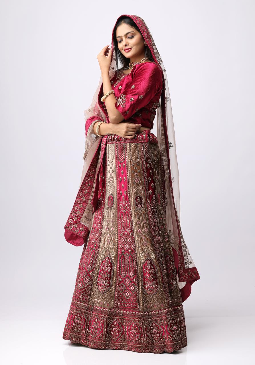 Bridal Prrmiam Wedding Lehegga Maroon Colour