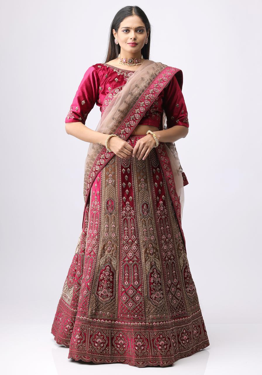Bridal Prrmiam Wedding Lehegga Maroon Colour