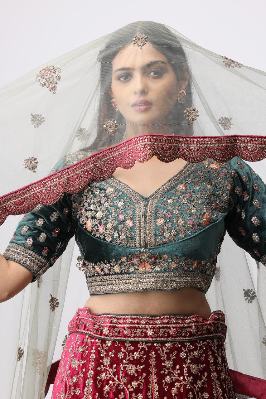 Bridal Premiam Lehengga Green And Malty color