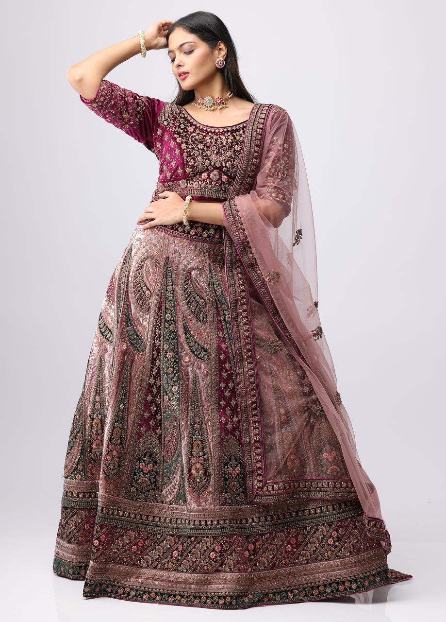 Bridal Wedding Lehenga Wine And Malty Collors