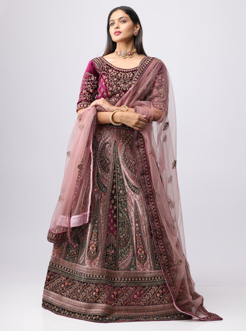 Bridal Wedding Lehenga Wine And Malty Collors
