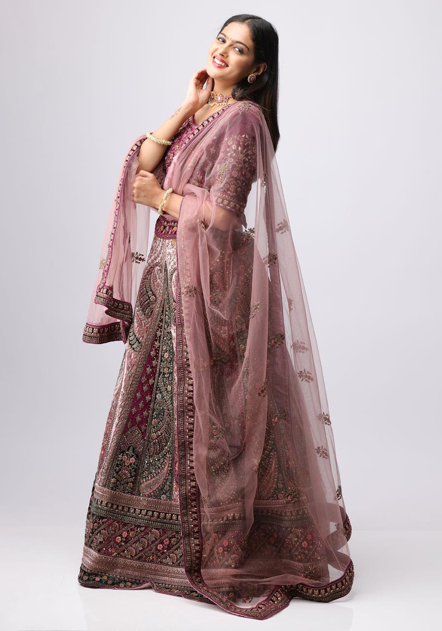 Bridal Wedding Lehenga Wine And Malty Collors