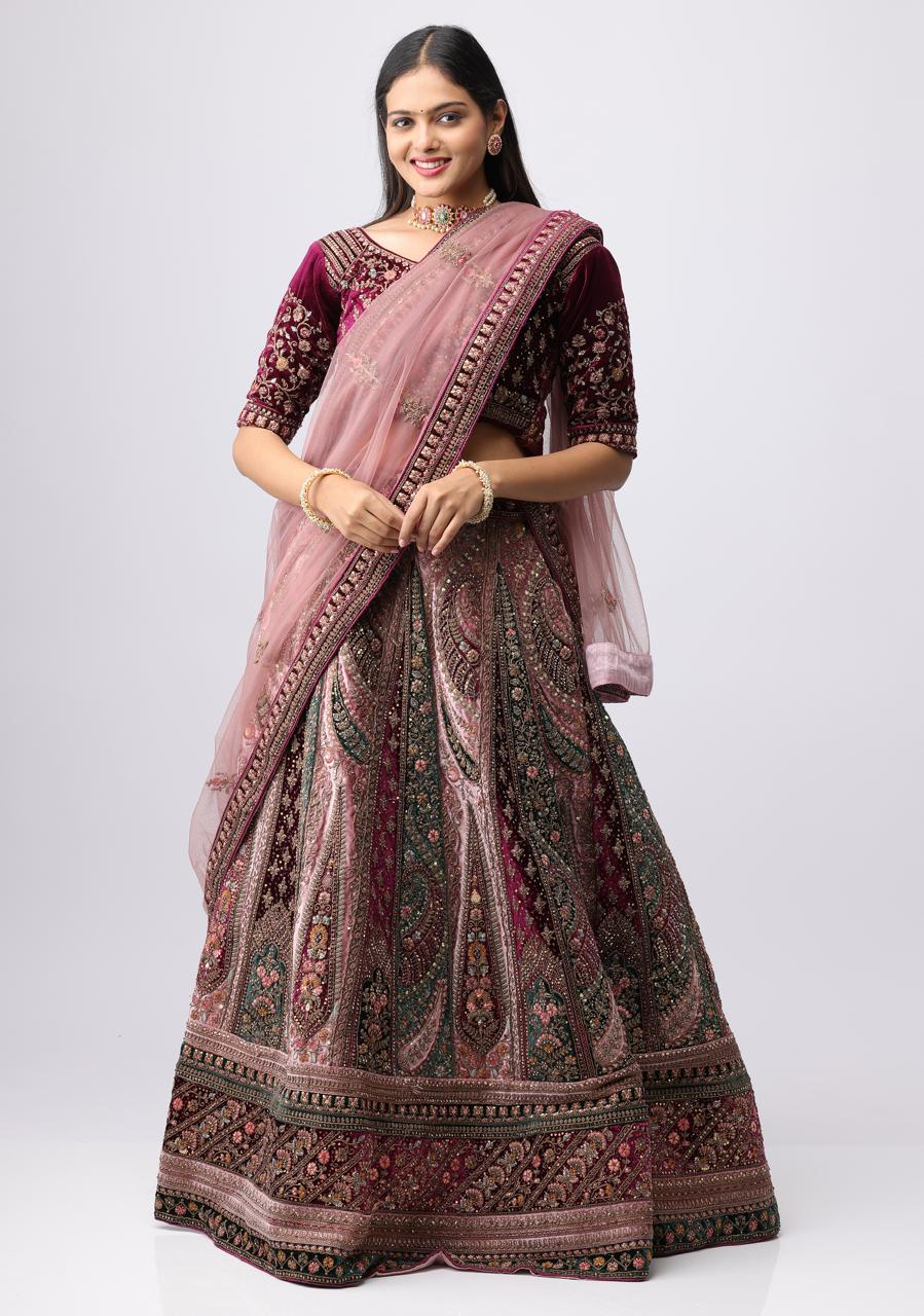 Bridal Wedding Lehenga Wine And Malty Collors