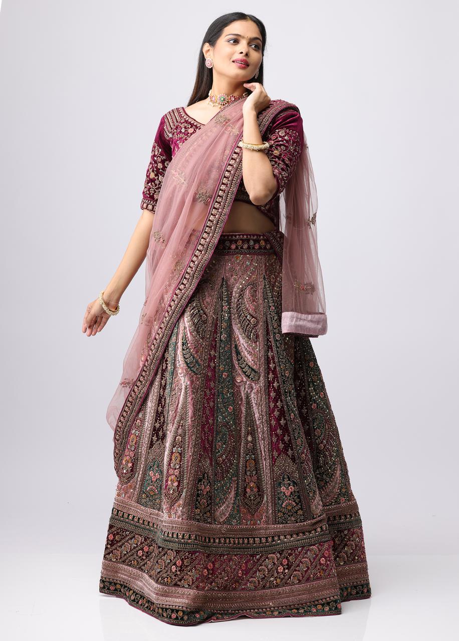 Bridal Wedding Lehenga Wine And Malty Collors