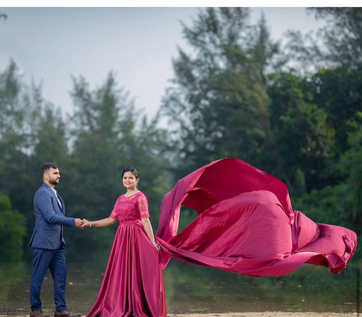 Pre Wedding Long Tail Gown Pink Colour