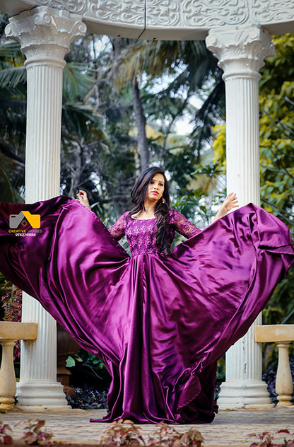 Pre Wedding or Maternity Purple Long Tail Gown