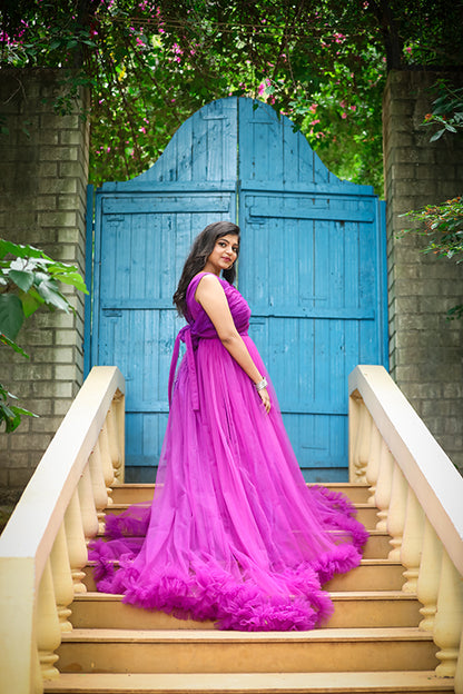 Pree Wedding Long Tail Gown Purple Colour