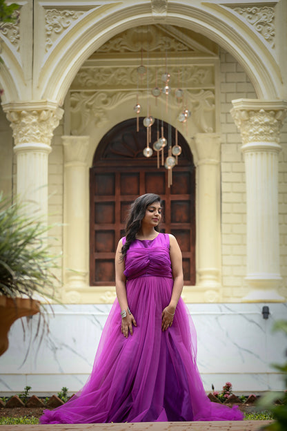 Pree Wedding Long Tail Gown Purple Colour
