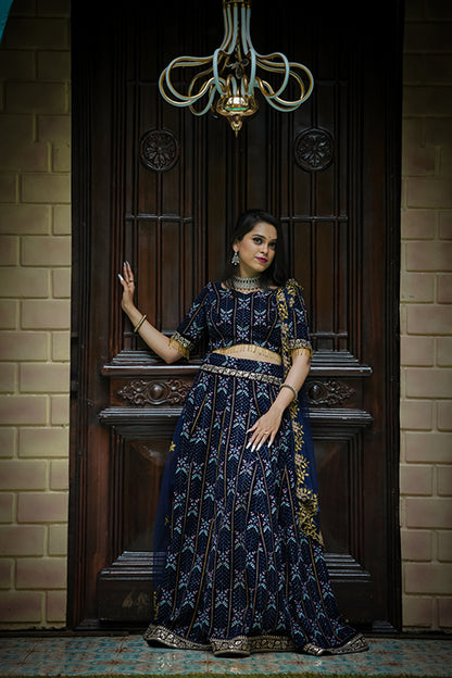 Treditional Half Saree Navy Blue Colour