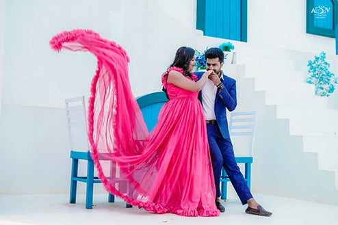 Pree Wedding Long Tail Gown Pink Colour