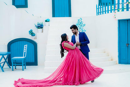 Pree Wedding Long Tail Gown Pink Colour