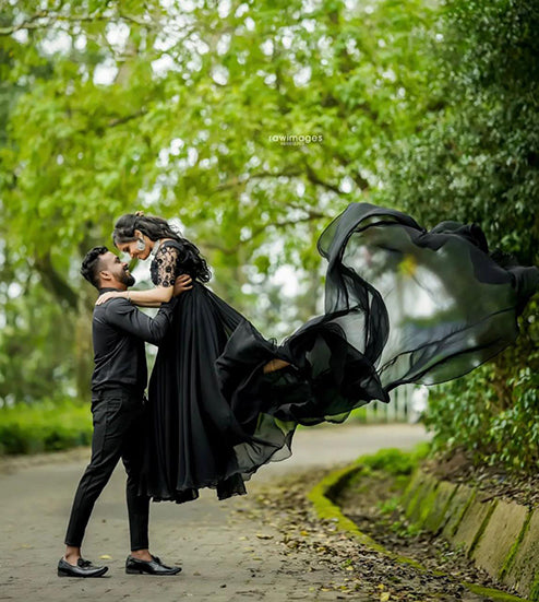 Pree Wedding Black Colour Long Tail Gown