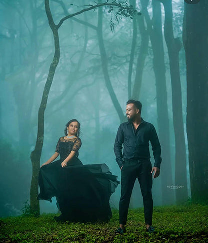 Pree Wedding Black Colour Long Tail Gown