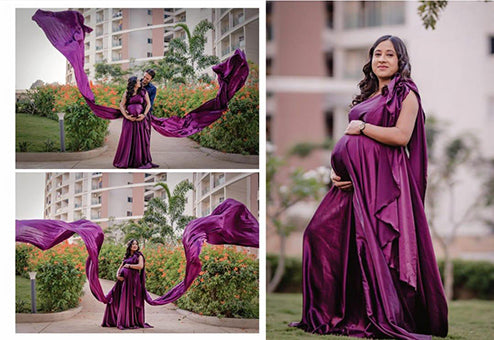 Maternity Long Tail Gown Wine Colour