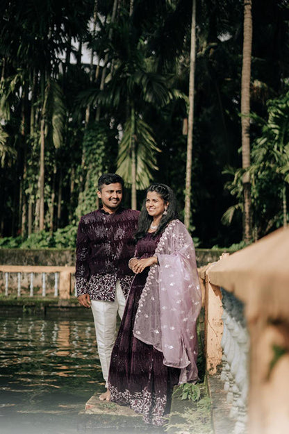 Couple Outfit Premium Purple Lehenga and Prince Coat