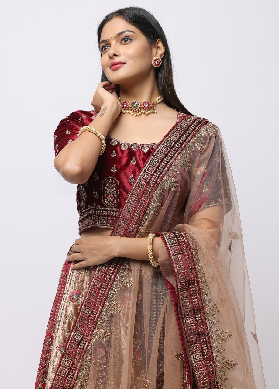 Bridal Wedding Lehengga Meroon And Malty Colour