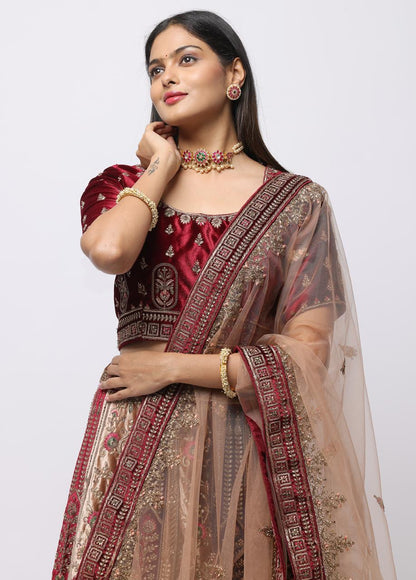 Bridal Wedding Lehengga Meroon And Malty Colour