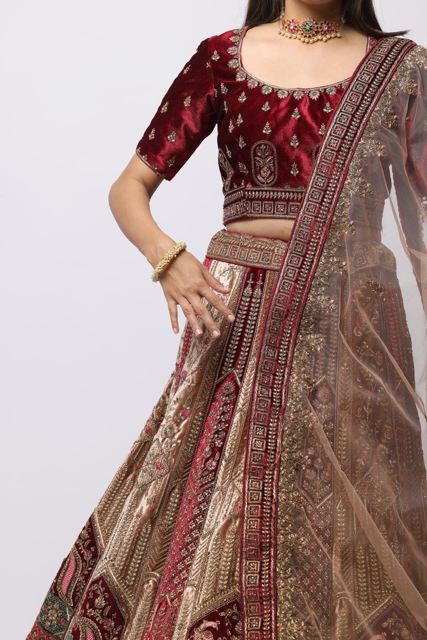 Bridal Wedding Lehengga Meroon And Malty Colour