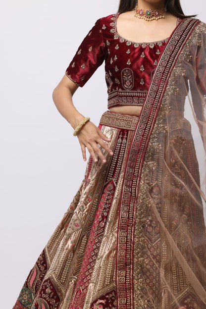 Bridal Wedding Lehengga Meroon And Malty Colour