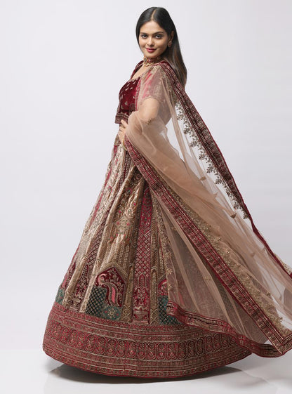 Bridal Wedding Lehengga Meroon And Malty Colour