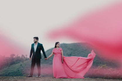 Pre Wedding Long Tail Gown Pink Colour