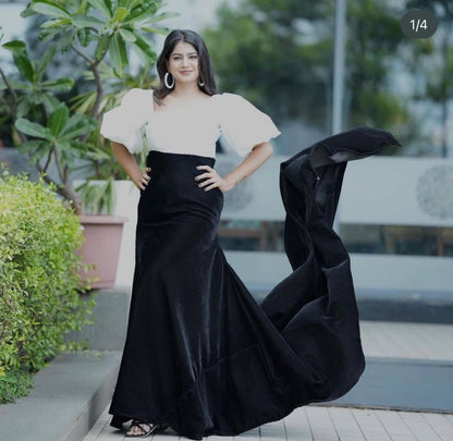 Pre Wedding Long Tail Gown  Black And White Colour