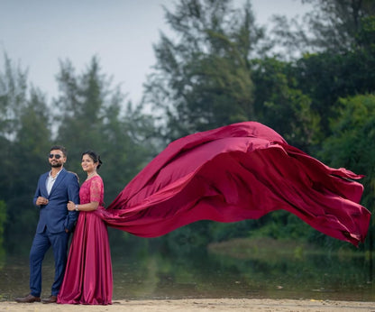 Pre Wedding Long Tail Gown Pink Colour